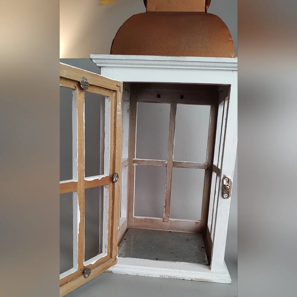 Elements Lantern home decor white and galvanized metal wood good condition - Picture 6 of 11